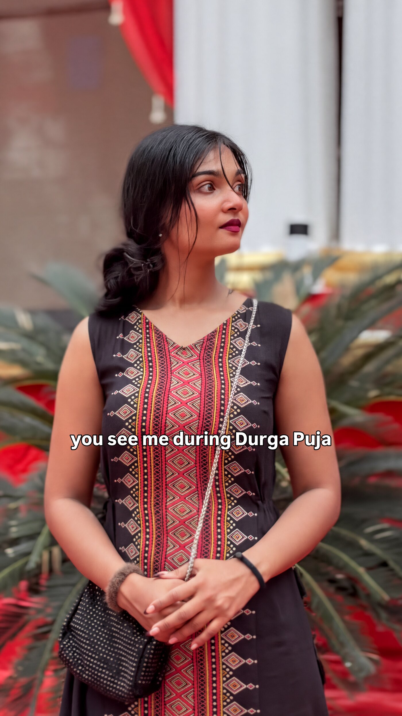 Red traditional, Durga Puja — Bengali roots.